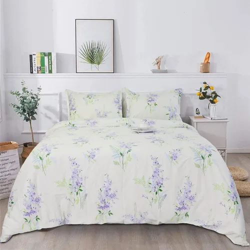 Vista 26 de Helthep Funda de edredón floral tamaño Twin, 100% algodón, con estampado de flores rosas, funda de edredón vintage botánica con hojas verdes, funda