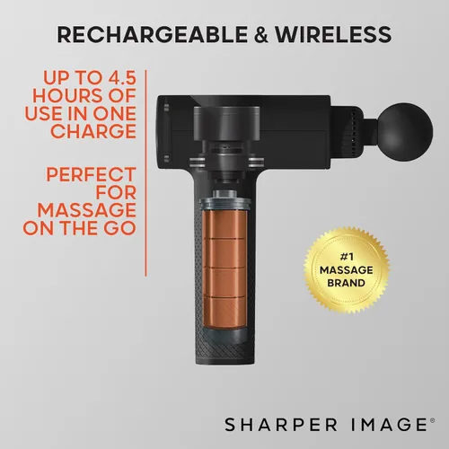 Vista 6 de Sharper Image Powerboost - Pistola de masaje de percusión de tejido profundo [versión 2026] - Masajeador de mano 6 velocidades 5 accesorios