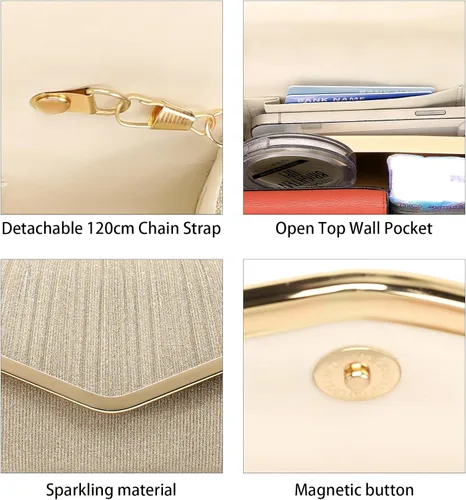 Vista 5 de Evening Bag Clutch Purses for Women Ladies Sparkling Party Handbags Crossbody Shoulder Purse Wedding Bags