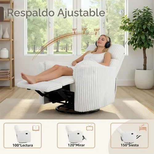 Vista 2 de Mecedoras cómodas con respaldo alto 360 giratorias, mecedoras reclinables con 2 almohadas, silla reclinable para adultos, espacios pequeños Beige