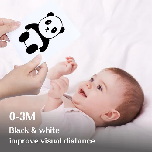 Vista 7 de 50 páginas de tarjetas de estimulación visual, 25 tarjetas de estímulo visual para bebés en blanco y negro, juego de tarjetas de desarrollo