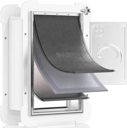 Vista 10 de MIAOTONG - Puerta grande de acero con 3 solapas para puerta con panel de bloqueo deslizante de metal Energy-Efficient Insulated Pet Door, Extreme