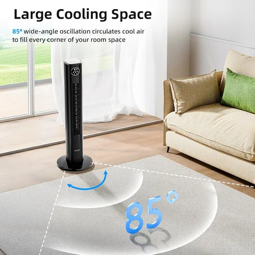 Vista 5 de Antarctic Star Ventilador de torre de 35 pulgadas, portátil, eléctrico, oscilante, ventilador oscilante de 85°, enfriamiento silencioso, control