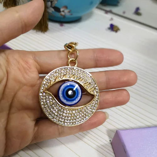 Vista 4 de Llavero azul de ojo malvado, dijes colgantes para bolso de mano con clip de mosquetón, adorno para espejo retrovisor de automóvil, decoración