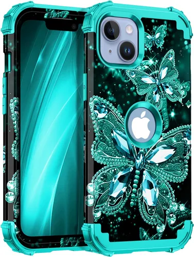 Vista 22 de Miqala Funda compatible con iPhone 13, que brilla en la oscuridad, tres capas, resistente, a prueba de golpes, de plástico duro, funda protectora
