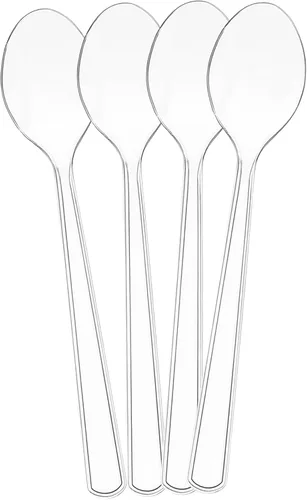 Vista 2 de Juego de 8 – 10 cucharas de plástico transparente para servir para eventos, reutilizables o desechables