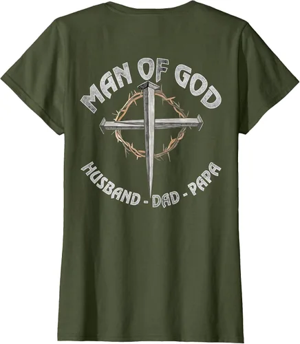 Vista 15 de Man of God Husband Dad Papa Christian Fathers Day (On Back) T-Shirt Asphalt Grey