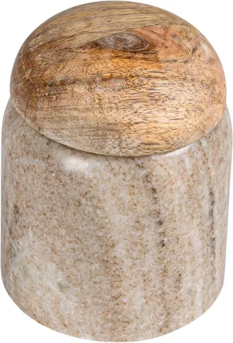 Vista 15 de Creative Co-Op Tapa de madera con diseño de mármol moderno, recipiente natural Beige
