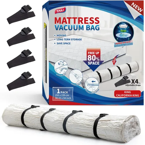 Vista 11 de TAILI Bolsa de almacenamiento al vacío para colchón, fácil de mover para espuma viscoelástica, individual/individual XL Transparente