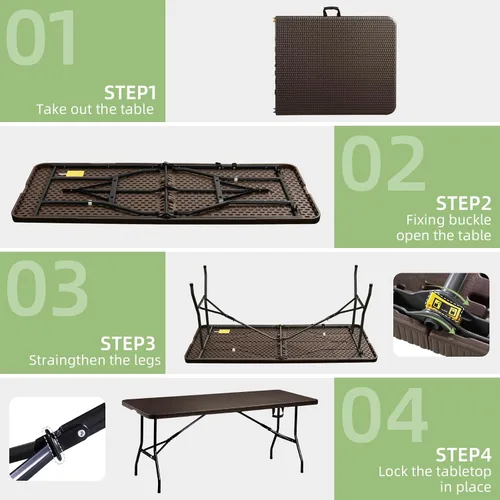 Vista 6 de 6FT Folding Table Portable Picnic Table Heavy-Duty Fold-in-Half Utility 6 Foot Foldtable Table with Carry Handle for Outdoor Indoor Party, Dining