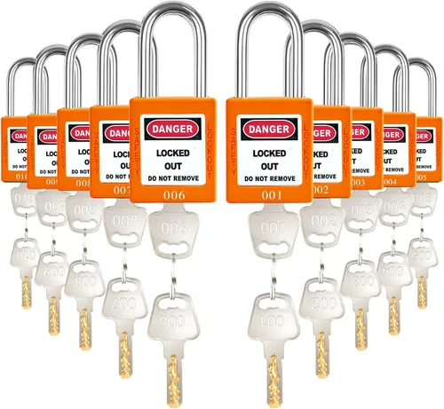 Vista 9 de Juego de 5 cerraduras de bloqueo con llave negra, 2 llaves por cerradura, candados de seguridad compatibles con OSHA para kit de etiqueta de bloqueo