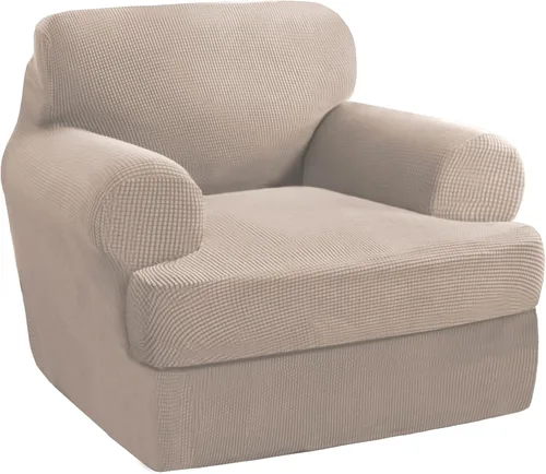 Vista 39 de PrinceDeco Fundas elásticas para sillón de 2 piezas, fundas de sofá para sillas con cojines en forma de T, fundas suaves para muebles con 1 funda