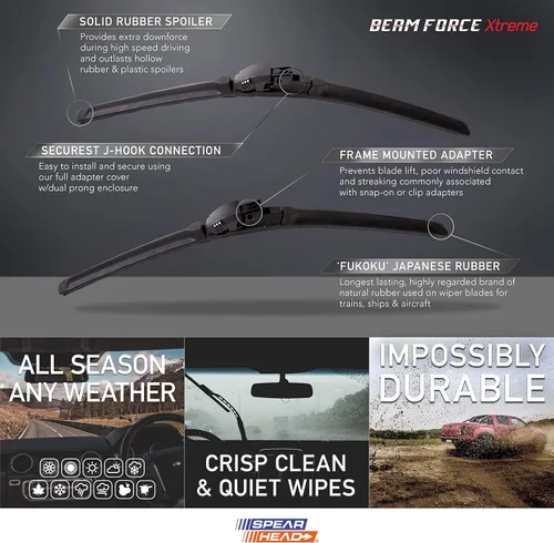 Vista 2 de Beam Force XTREME - Escobillas limpiaparabrisas de 17 + 17 pulgadas con goma Fukoku japonesa para una vida útil más larga (par)
