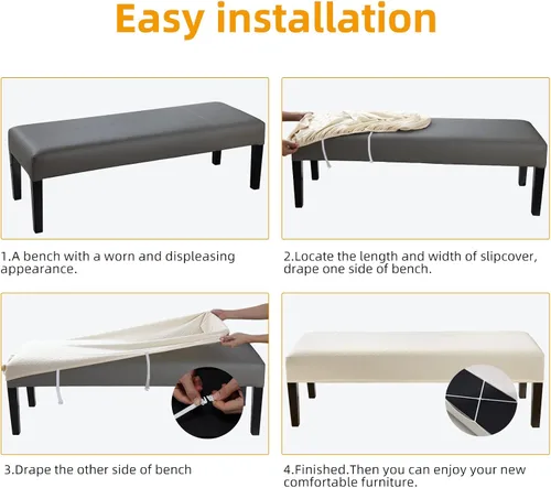 Vista 5 de Fuloon - Funda elástica de jacquard para banco de comedor, antipolvo, desmontable, funda para banco lavable, protector de cojín de asiento para Beige