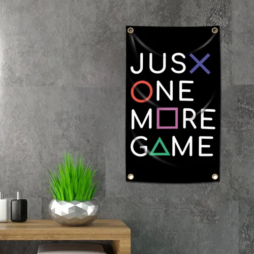 Vista 4 de Tapiz JUST ONE MORE GAME Banner Bandera Gaming Tapiz de Pared Videojuegos Decoración del Hogar 3x5 ft Arte Colgante Dormitorio Póster Decoración