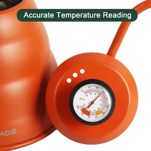 Vista 3 de Hervidor de cuello de cisne con termómetro para verter sobre café y té, 42 onzas líquidas, acero inoxidable de alta calidad, control de temperatura