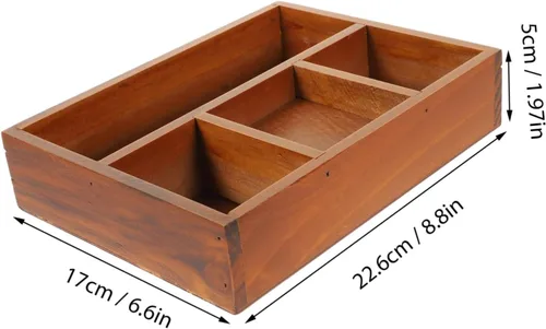 Vista 4 de LIFKOME Bandeja de perfume de decoración retro para tocador, bandeja de compartimento de madera, 4 secciones, almacenamiento multiusos