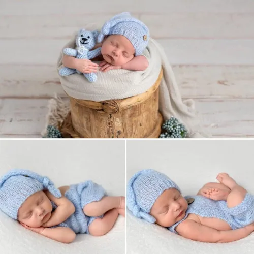 Vista 2 de Vemonllas Lindo disfraz de bebé recién nacido para niños y niñas, accesorios de fotografía, sombrero y pantalones