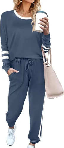 Vista 120 de Aloodor conjunto deportivo de 2 piezas para mujer, con sudadera con cuello redondo, sin botones