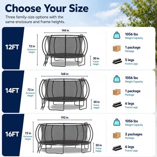 Vista 7 de SkyBound Trampolín grande de 10 pies, 12 pies, 14 pies, 15 pies, 16 pies, para exteriores, patio trasero, trampolines aprobados por ASTM para niños