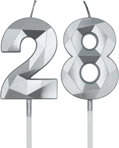 Vista 9 de Velas de cumpleaños número 28 y 82 para pastel, velas doradas con forma de diamante 3D con forma de diamante, decoraciones de cumpleaños