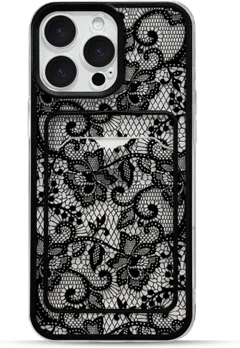 Vista 15 de NITITOP Funda para iPhone 13 transparente linda flor de encaje - flor negra negro (Black Bloom)