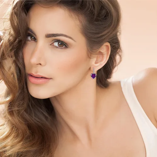 Vista 2 de Starchenie Aretes de corazón de plata de ley 925, aretes de piedras natales con cierre de palanca, regalo para mujer