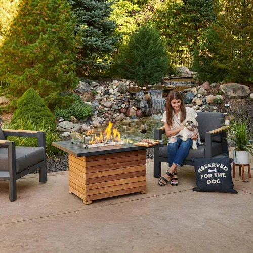 Vista 6 de Outdoor GreatRoom Co - Mesa para hoguera de propano – Darien – Pozos de gas para patio exterior – Mesa rectangular de hormigón Everblend de 44