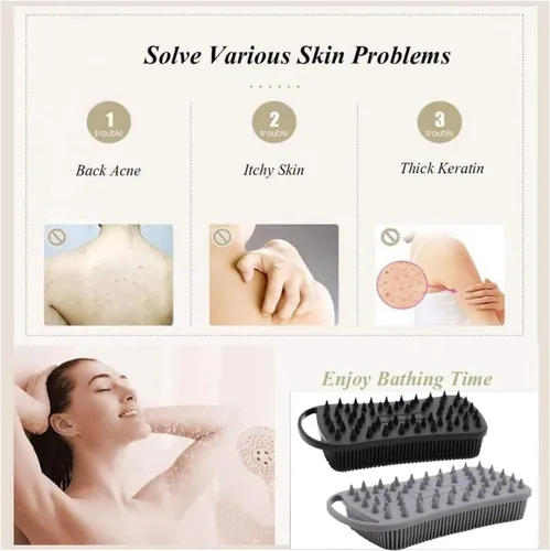 Vista 5 de Paquete de 2 exfoliantes corporales de silicona de doble cara para exfoliación, ducha y masaje del cuero cabelludo, cepillo 2 en 1 para baño