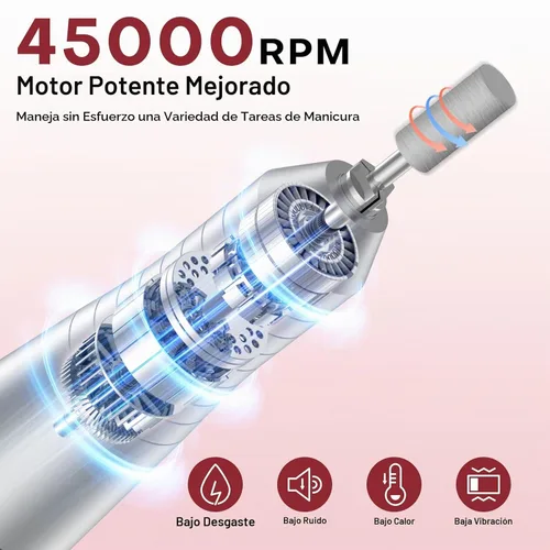 Vista 3 de Taladro de uñas eléctrico profesional: lima de uñas recargable con brocas para uñas de gel acrílicas, herramientas de forma de pulido profesional