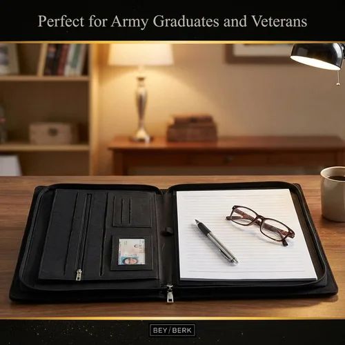 Vista 5 de Bey-Berk U.S. Army Seal - Portafolio con cremallera (negro), organizador de cartera tamaño carta con sello del ejército de los Estados Unidos y bloc