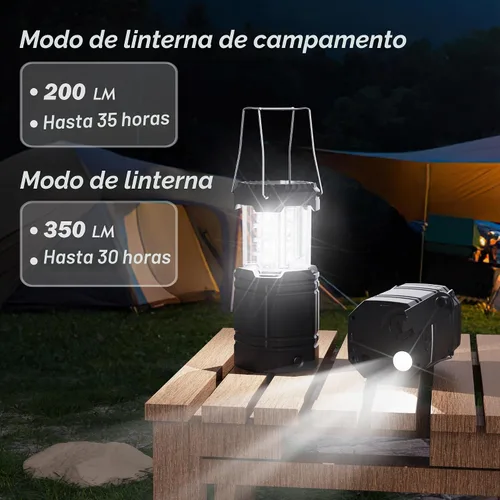 Vista 2 de Linterna solar de camping con manivela de mano de gran capacidad de 3000, linterna LED ultra brillante, portátil de 23 a 26 horas de tiempo de Negro