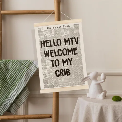 Vista 3 de Koesus Hello MTV - Marco decorativo para pared de periódico Welcome to My Cun, 12 x 16 pulgadas, lienzo estético retro de los años 70 en blanco