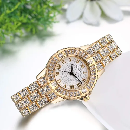 Vista 4 de JewelryWe Women Watches Gold Tone Alloy Rhinestone Quartz Watch Stylish Bling Dress Watch Wristwatches for Halloween