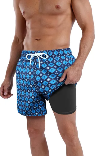 Vista 10 de Traje de baño para hombre con forro de compresión de secado rápido de 5.5 pulgadas con forro tipo bóxer amarillo (1-Yellowstar)
