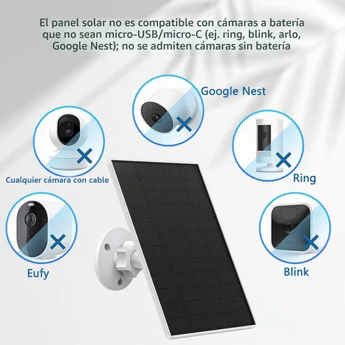Vista 3 de Cargador de panel solar para cámara de seguridad al aire libre, paneles solares de 5 W con adaptador micro USB y USB C para cámara de batería 1