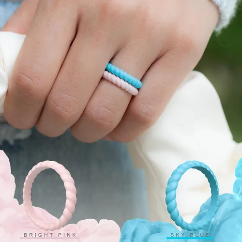 Vista 5 de ThunderFit - Anillo de matrimonio de silicona con diseño trenzado y delgado para mujer