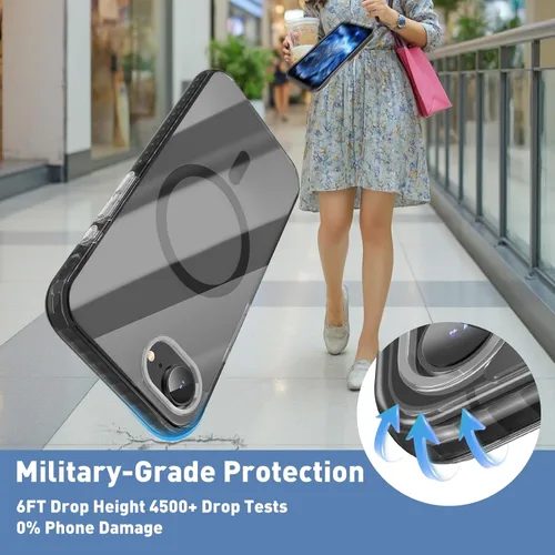 Vista 4 de MILPROX Funda de cristal transparente compatible con iPhone 16E/17E de 6.1 pulgadas, a prueba de golpes, resistente a los golpes, diseño Negro