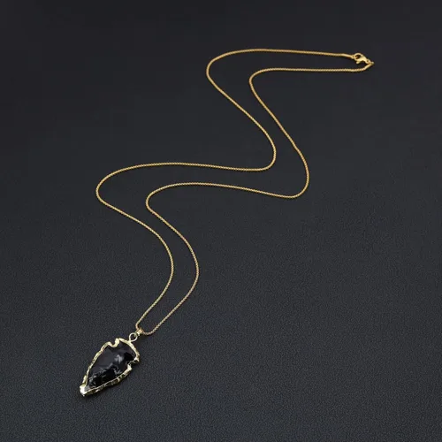 Vista 4 de COAI Collar de cristal crudo de obsidiana negra con punta de flecha