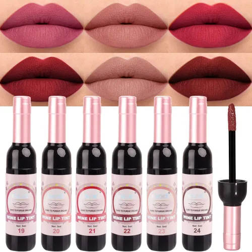 Vista 11 de evpct Juego de 6 labiales líquidos mate en colores oscuros negro, azul, verde, púrpura, rosa y rojo para mujeres, juego de maquillaje de tinte
