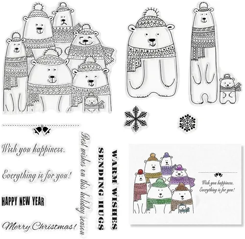 Vista 9 de Palabras de felicitación de Feliz Navidad, sellos transparentes para hacer tarjetas y decoraciones de álbumes de fotos, sellos de silicona de árbol