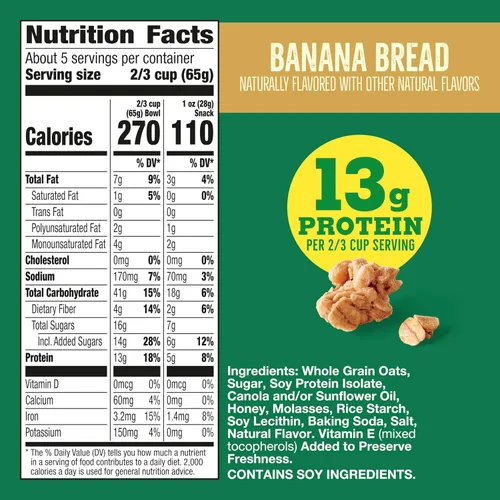 Vista 2 de Nature Valley Granola proteica, sabor a pan de plátano, bolsa resellable para aperitivos, 11 onzas