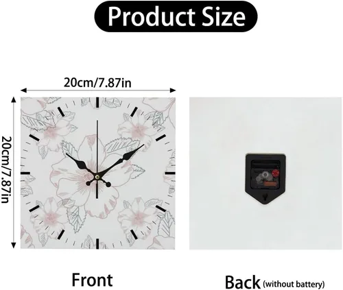 Vista 2 de Pink White Rose Flower Small Wall Clock Small Clocks Battery Operated Square Wall Clock Battery Clocks for Kitchen for Kitchen Bathroom Bedroom