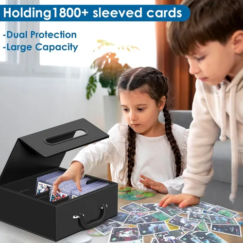 Vista 7 de Homthy Caja de almacenamiento de más de 110 tarjetas con cierre magnético, estuche de cubierta de tarjeta de cuero con cierre magnético, caja