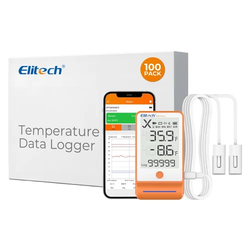 Vista 24 de Elitech ISO 17025 Certificado GSP-6 Bluetooth Data Logger Temperatura Humedad 100000 Readings, Shadow Data, Max Min Record, Auto PDF/CSV