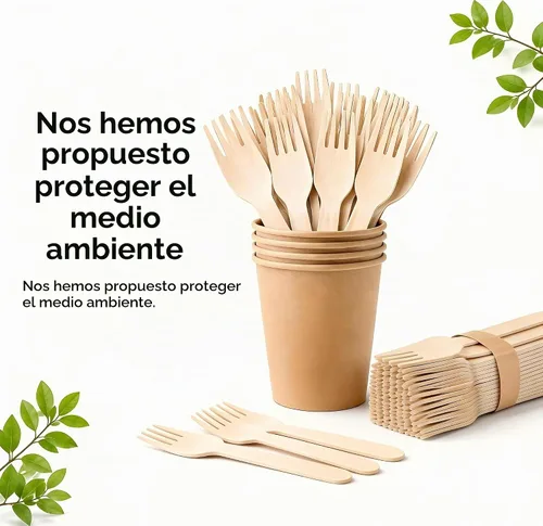 Vista 4 de Juego de 500 tenedores de madera desechables, alternativos a los tenedores de plástico y bambú, ecológicos, biodegradables y compostables, juego
