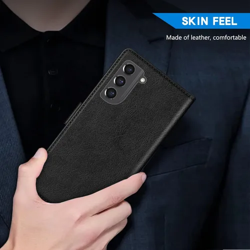 Vista 6 de ZZXX Funda tipo cartera para Samsung Galaxy S21 FE con bloqueo RFID, ranura para tarjetas, función atril, cierre magnético, funda protectora