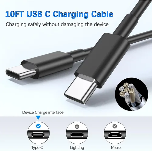 Vista 5 de Cargador para iPhone 17 de carga rápida, paquete de 2 adaptadores de alimentación USB C de 45 W y cable USB C a C de 10 pies tipo C para iPhone 17