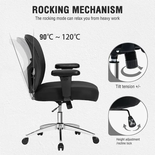 Vista 7 de Silla de oficina súper grande y alta de 700 libras, silla ejecutiva resistente para computadora con ruedas de goma, brazos abatibles 3D, silla