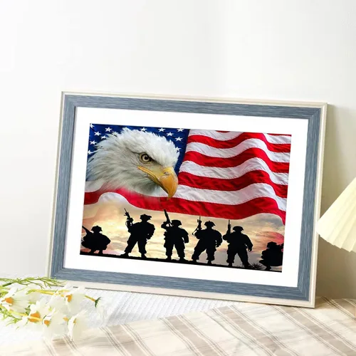 Vista 4 de Maripabon Kits de pintura 5D por números, bandera nacional, águila, militar, diamante completo, kit de arte de diamantes redondos, arte patriótico